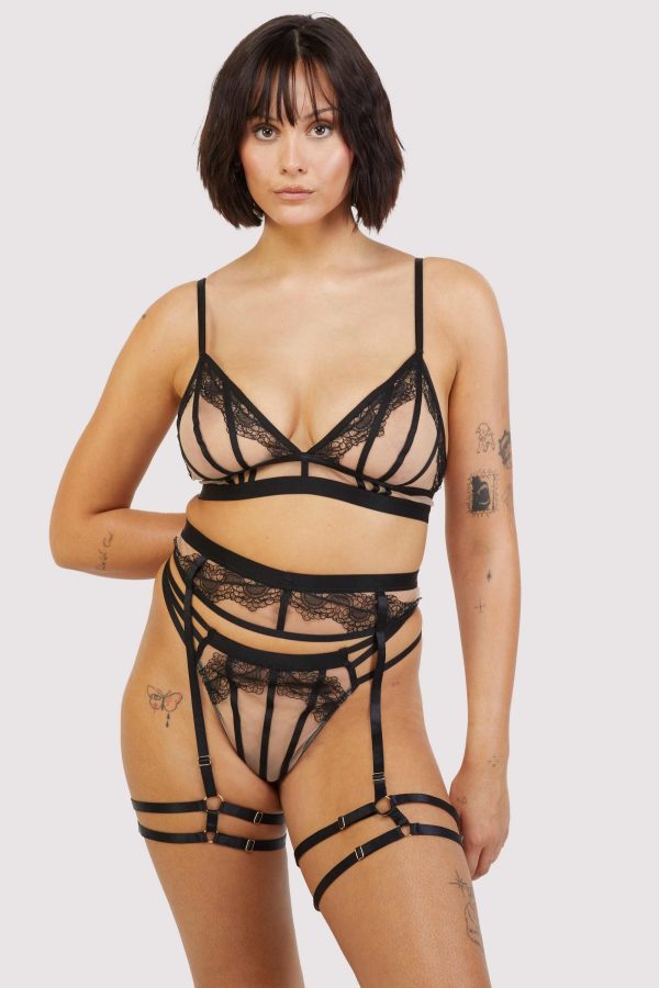 Tasha Black Illusion Mesh Harness Suspender For Discount