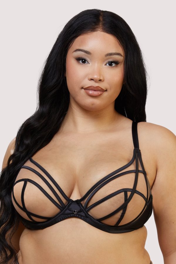 Ramona Black Strap Detail Illusion Mesh Plunge Bra Online Sale