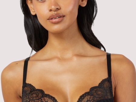 Saretta Black Stripe Mesh and Lace Plunge Bra Fashion