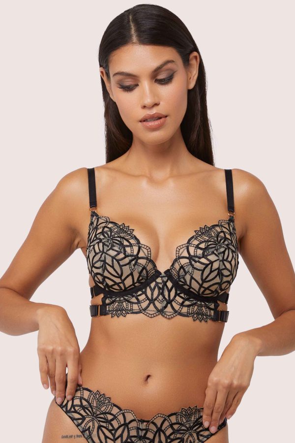 Aisha Black Optical Embroidery Ring Bra For Cheap