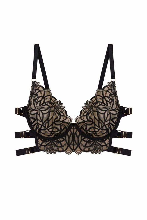 Aisha Black Optical Embroidery Ring Bra For Cheap