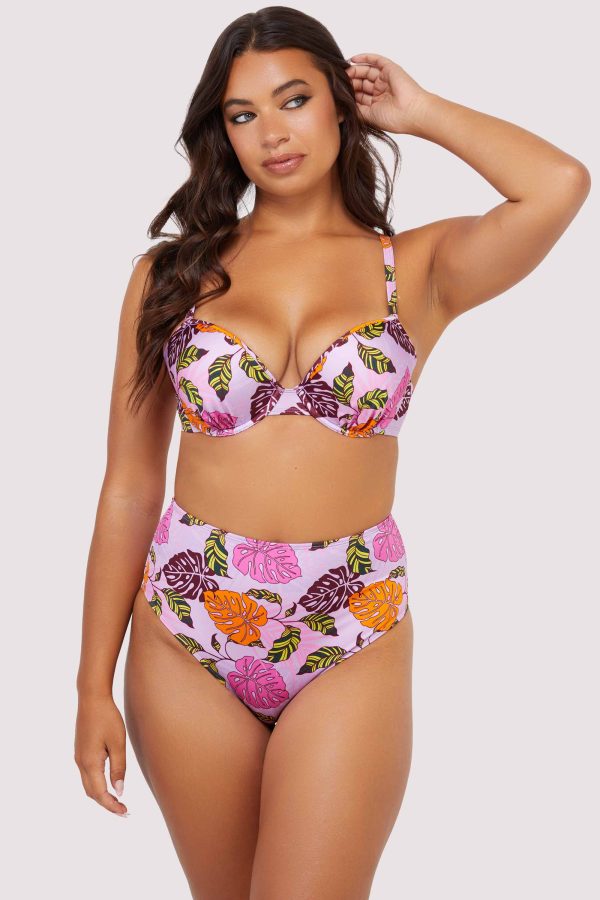 Riley Fuller Bust Mix & Match Pink Palm Print Plunge Bikini Top Online Hot Sale