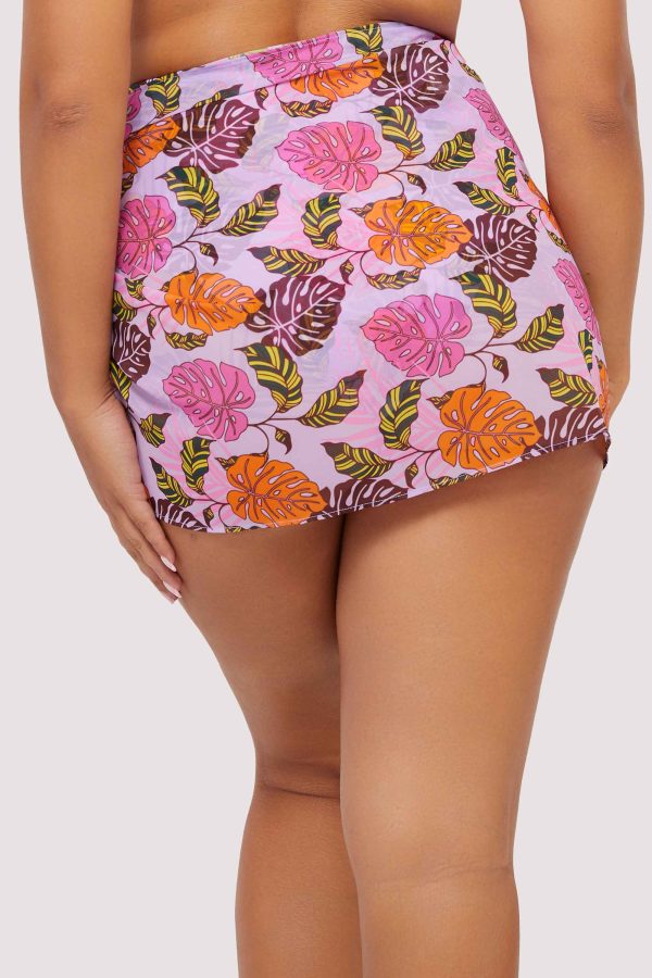 Riley Mix & Match Pink Palm Print Tie Side Sarong For Cheap