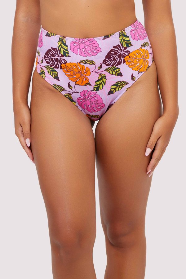 Riley Mix & Match Pink Palm Print High Waisted Bikini Bottom Online Sale