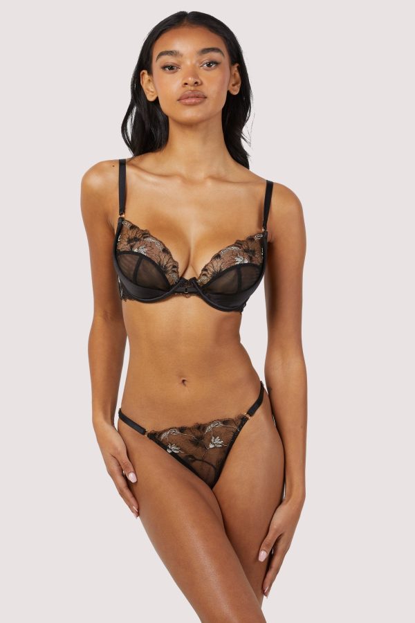 Aria Black and Gold Lace Plunge Bra Cheap