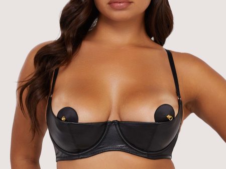 Iris Black Leatherette Quarter Cup Open Bra Online