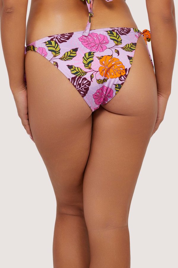 Riley Mix & Match Pink Palm Print Tie Side Bikini Bottom For Discount