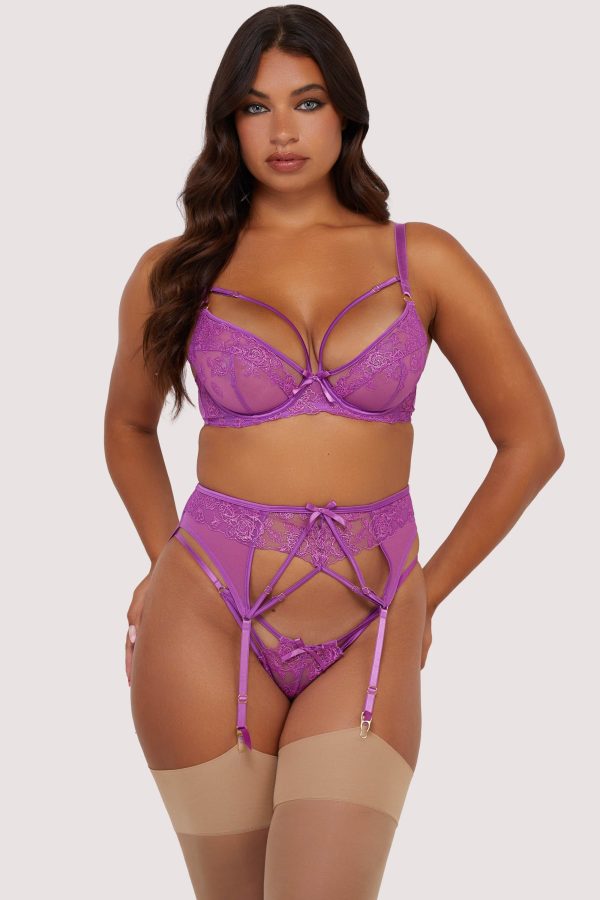 Rosanna Purple Embroidery Suspender Belt Fashion