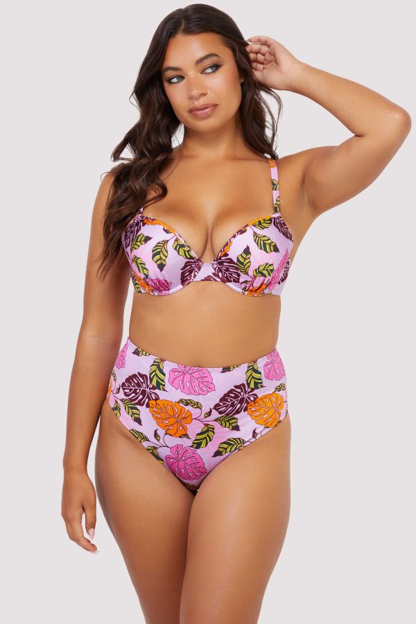 Riley Mix & Match Pink Palm Print High Waisted Bikini Bottom Online Sale