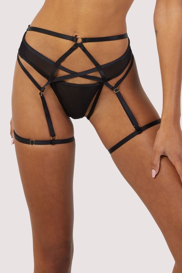 Sarah Black Strappy Ouvert Suspender Brief For Cheap