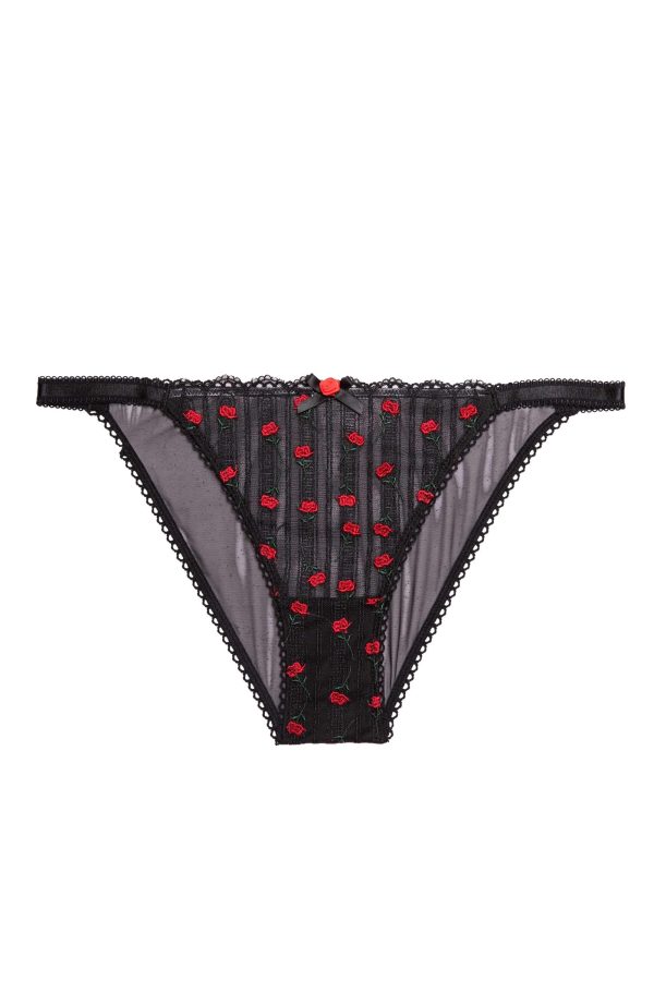 Elodie Black and Red Rosebud Embroidery Brief For Cheap