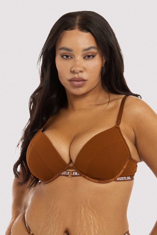 Branded Ribbed Chocolate Bra For Discount