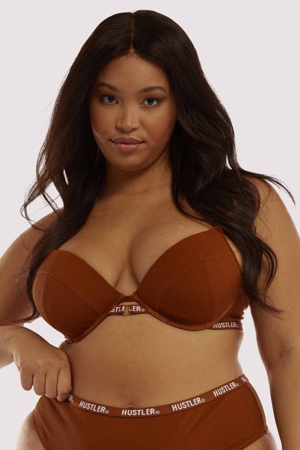 Branded Ribbed Chocolate Bra For Discount