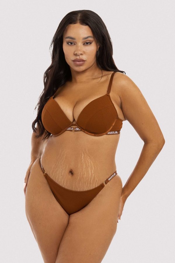 Branded Ribbed Chocolate Bra For Discount