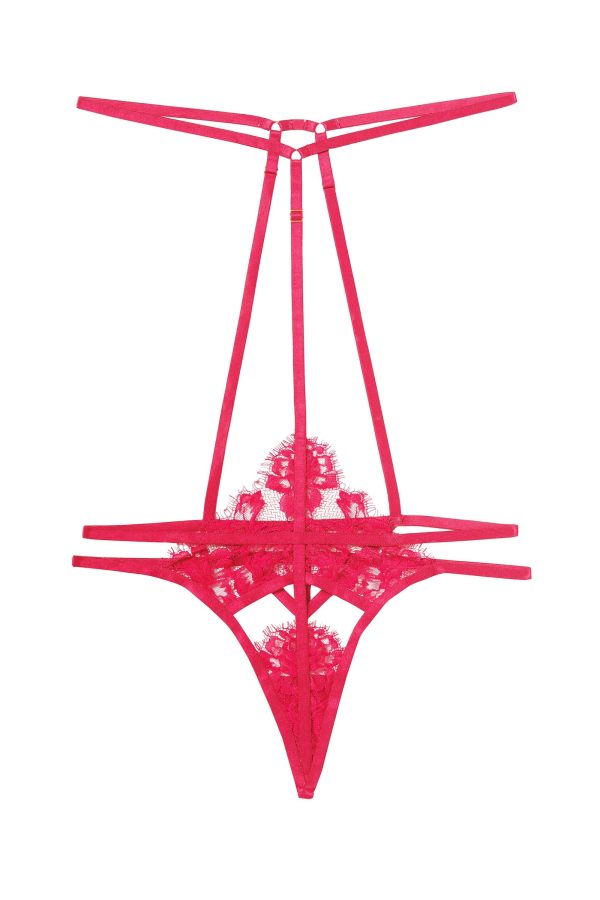 Cherry Pink Lace And Strap Harness Brief Fashion