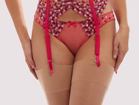 Cherry Embroidery Coral Suspender Belt For Discount