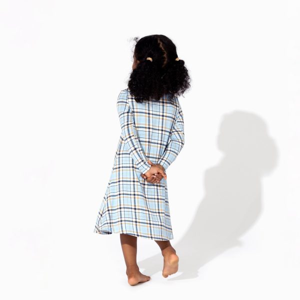 Holiday Plaid Blue Bamboo Girls  Long Sleeve Dress Online Sale