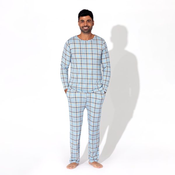 Holiday Plaid Blue Men s Pajama Set Sale