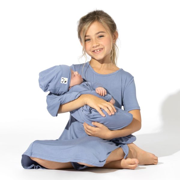 Mystic Blue Bamboo Girls  Short Sleeve Dress Online now