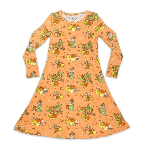 Pumpkin Bamboo Girls  Long Sleeve Dress Online Sale