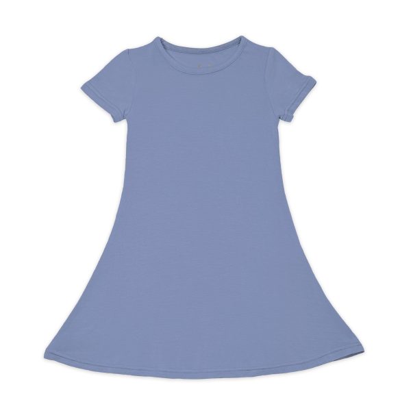 Mystic Blue Bamboo Girls  Short Sleeve Dress Online now