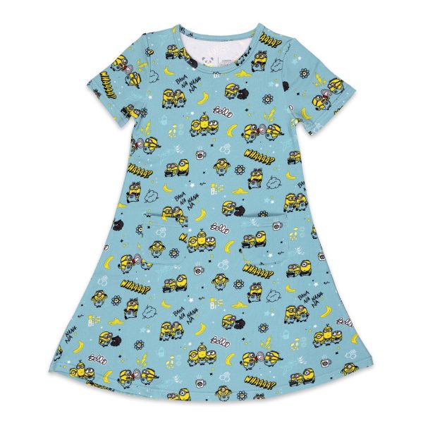 Minions Bello Banana Terry Daywear Girls  Short Sleeve Dress For Cheap