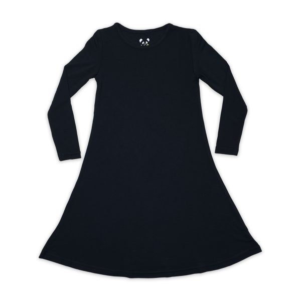 Obsidian Black Bamboo Girls  Long Sleeve Dress Fashion