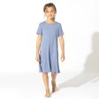 Mystic Blue Bamboo Girls  Short Sleeve Dress Online now