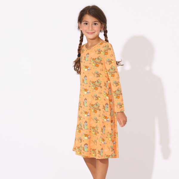 Pumpkin Bamboo Girls  Long Sleeve Dress Online Sale