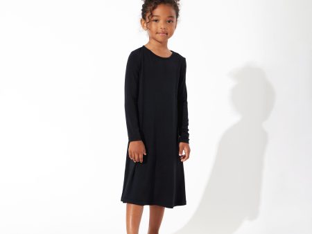 Obsidian Black Bamboo Girls  Long Sleeve Dress Fashion