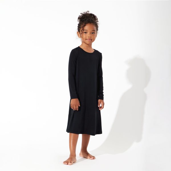 Obsidian Black Bamboo Girls  Long Sleeve Dress Fashion