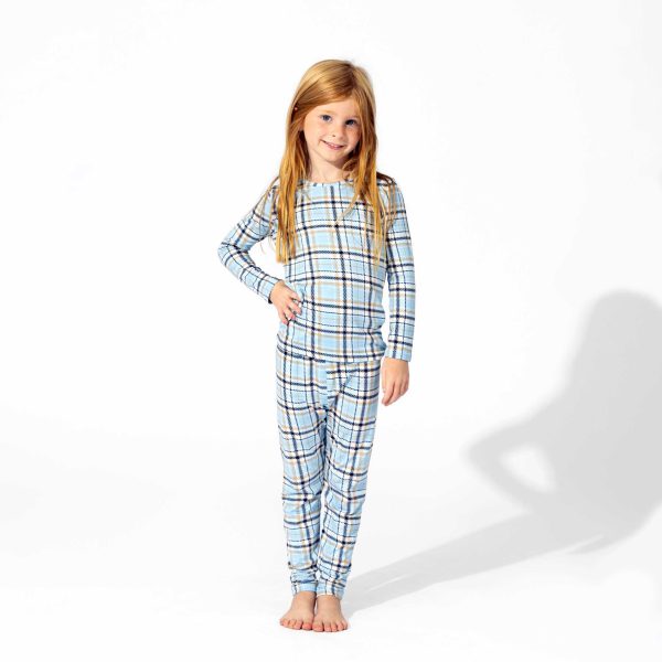 Holiday Plaid Blue Bamboo Kids Pajamas Discount