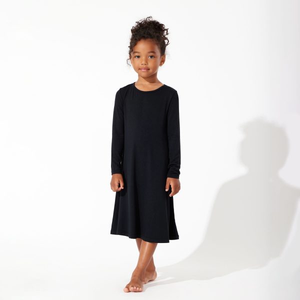 Obsidian Black Bamboo Girls  Long Sleeve Dress Fashion