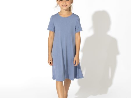 Mystic Blue Bamboo Girls  Short Sleeve Dress Online now