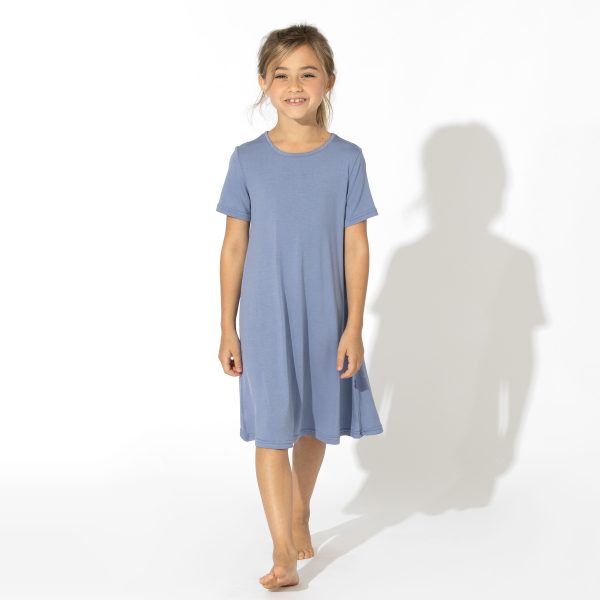 Mystic Blue Bamboo Girls  Short Sleeve Dress Online now