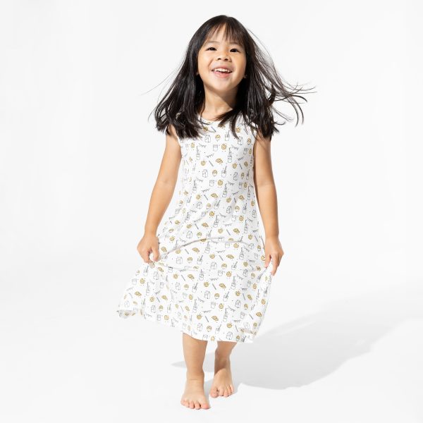 Milk & Cookies White Bamboo Girls  Sleeveless Dress For Cheap