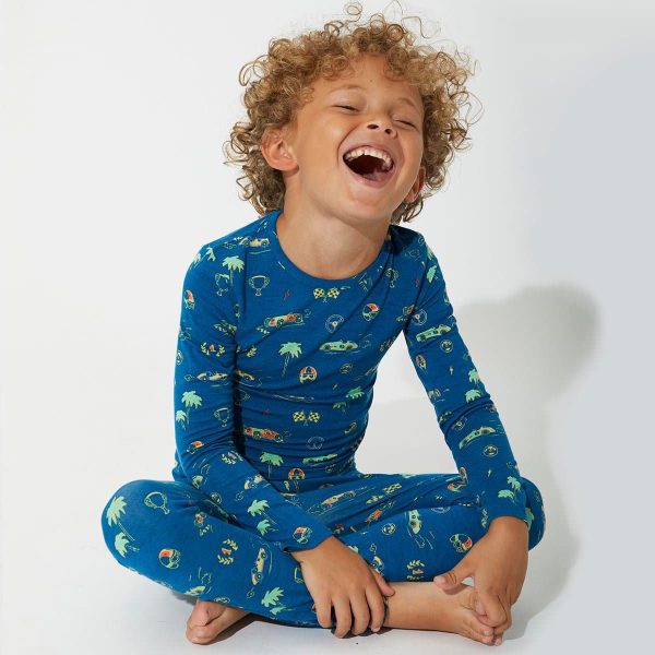 Monaco Blue Bamboo Kids Pajamas Online Sale