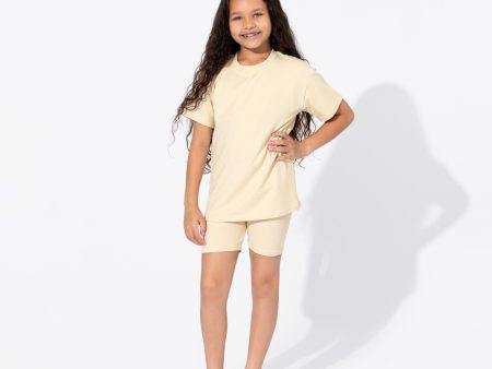 Oat Bamboo Blend Kid s Oversized Tee & Biker Short Set Cheap