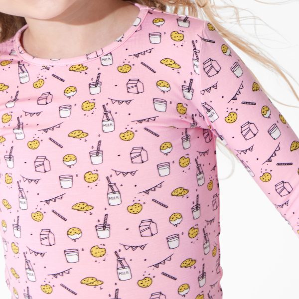 Milk & Cookies Pink Bamboo Kids Pajamas Cheap