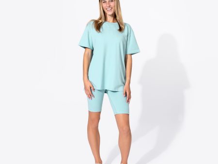 Adventure Blue Bamboo Blend Women s Oversized Tee & Biker Shorts Set Online Sale