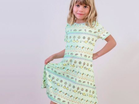 Easter Isle Green Bamboo Girls  Short Sleeve Dress Fashion