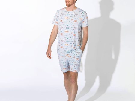 Vintage Surf Bamboo Men s Short Pajama Set For Cheap