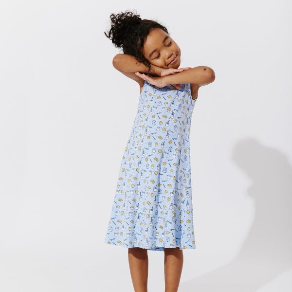 Milk & Cookies Blue Bamboo Girls  Sleeveless Dress For Sale