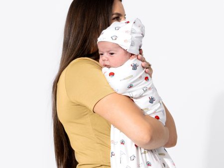 Baseball Bamboo Swaddle & Beanie Set Hot on Sale