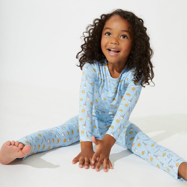 Milk & Cookies Blue Bamboo Kids Pajamas Online Sale