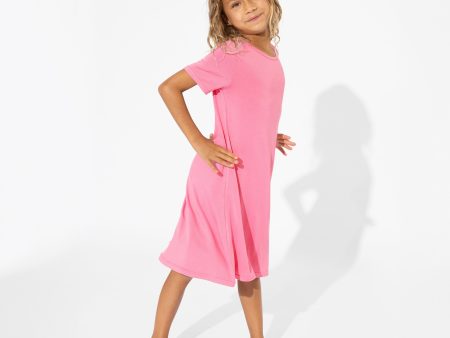 Bubblegum Pink Bamboo Girls  Short Sleeve Dress For Sale