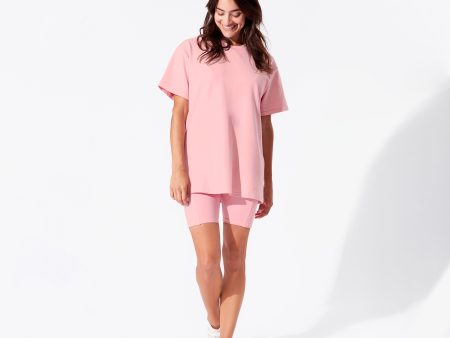 Dusty Rose Bamboo Blend Women s Oversized Tee & Biker Shorts Set on Sale