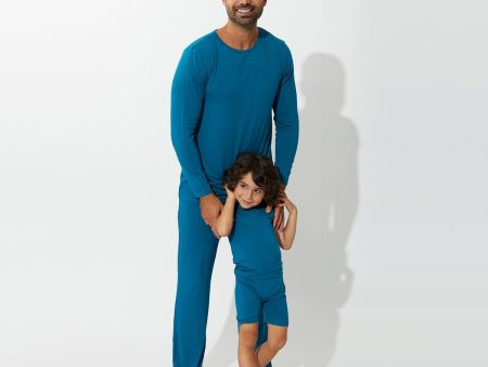 Teal Blue Bamboo Kids Pajama Short Set For Sale