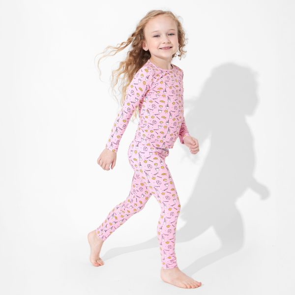 Milk & Cookies Pink Bamboo Kids Pajamas Cheap