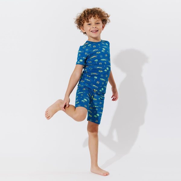 Monaco Blue Bamboo Kids Pajama Short Set Supply